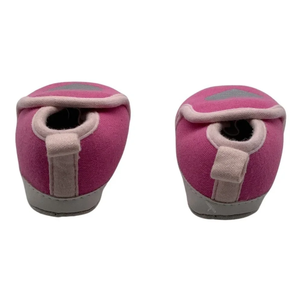 Bon‎ Bebe Baby Girl Slippers Pink W/ Silver Heart 0-9 Months Soft Sole Slip On